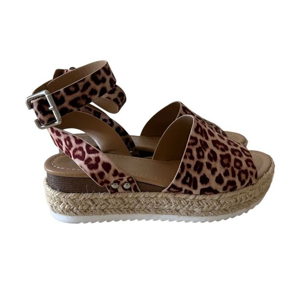 Soda Topic Open Toe Animal Print Buckle Ankle Strap Espadrille Sandal Size 8 - Picture 6 of 10